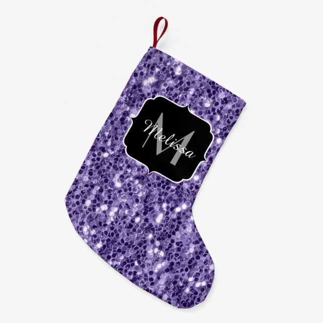 Petite Chaussette De Noël Paillettes violet ultra violet monogramme (Devant (Accrochage))