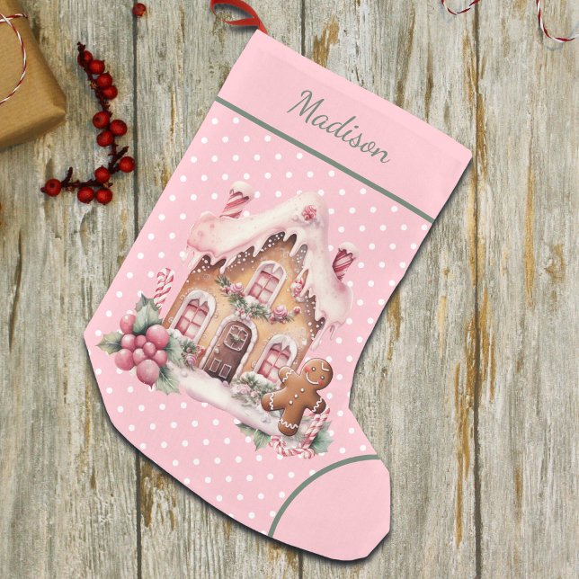 Petite Chaussette De Noël Pain d'épice rose Maison Polka Dot personnalisé (Créateur téléchargé)