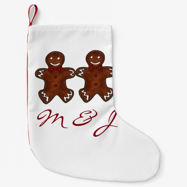 Petite Chaussette De Noël Pain d'épices Homme Couple Initiales Noël (Devant)