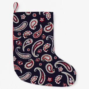 Petite Chaussette De Noël Paisley indien traditionnel, motif de marine.