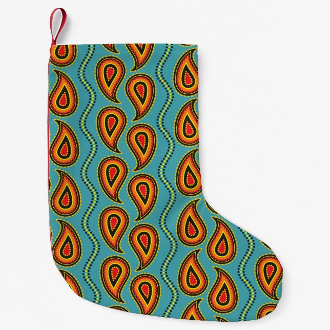 Petite Chaussette De Noël Paisley motif, tissu ornemental texture indienne s (Devant)