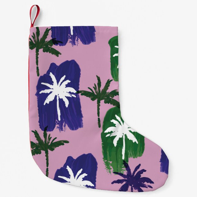 Petite Chaussette De Noël Palme peinte, Vert bleu marine. (Devant)