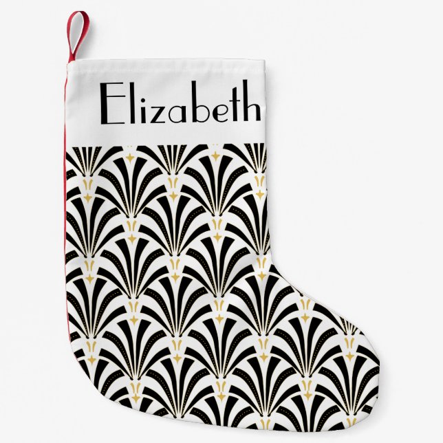 Petite Chaussette De Noël Palmettos noirs et blancs d'art déco des années (Devant)