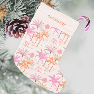 Petite Chaussette De Noël Palmier tropical Joyeux Noël Personnalisé