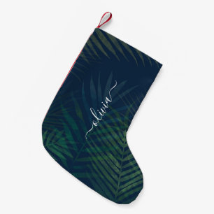Petite Chaussette De Noël Palmiers vert foncé motif feuille