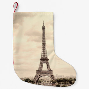 Petite Chaussette De Noël Panorama Tour Eiffel à Paris. France. vi vintage