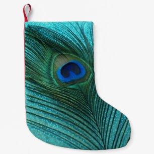 Petite Chaussette De Noël Paon métallique de bleu d'Aqua