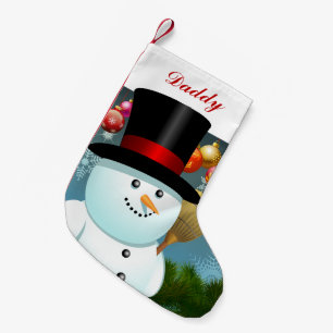 Petite Chaussette De Noël Papa drôle de bonhomme de neige avec le casquette