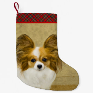 Petite Chaussette De Noël Papillon (Hound Tri) Peinture - Art Chien original