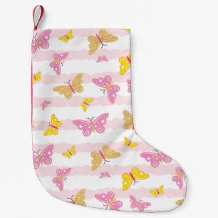 Petite Chaussette De Noël Papillon rose et or