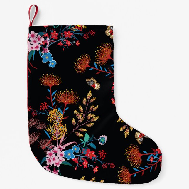 Petite Chaussette De Noël Papillons de jardin fleuris Style Liberty (Devant)
