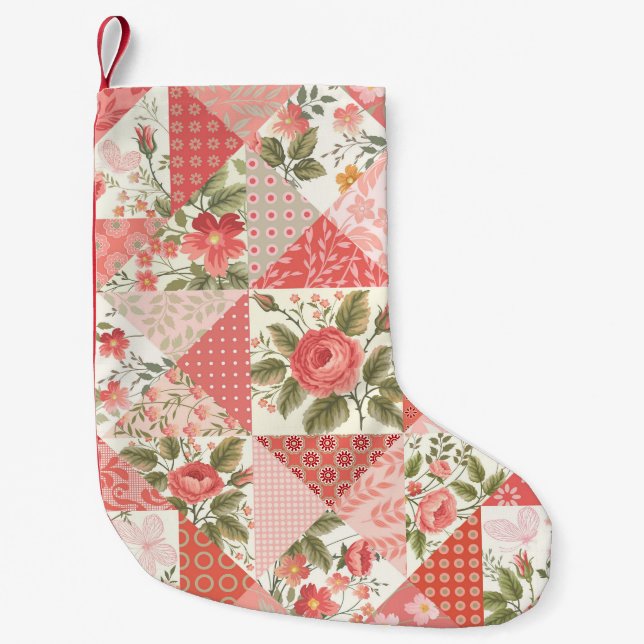 Petite Chaussette De Noël Papillons rose Patchwork sans couture (Devant)