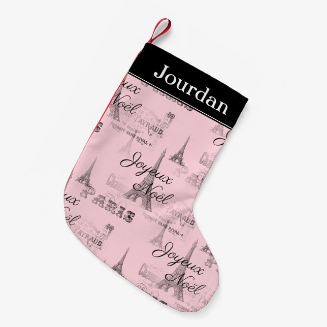 Petite Chaussette De Noël Paris Joyeux Noel Personal Pink Christmas Stocking (Devant (Accrochage))