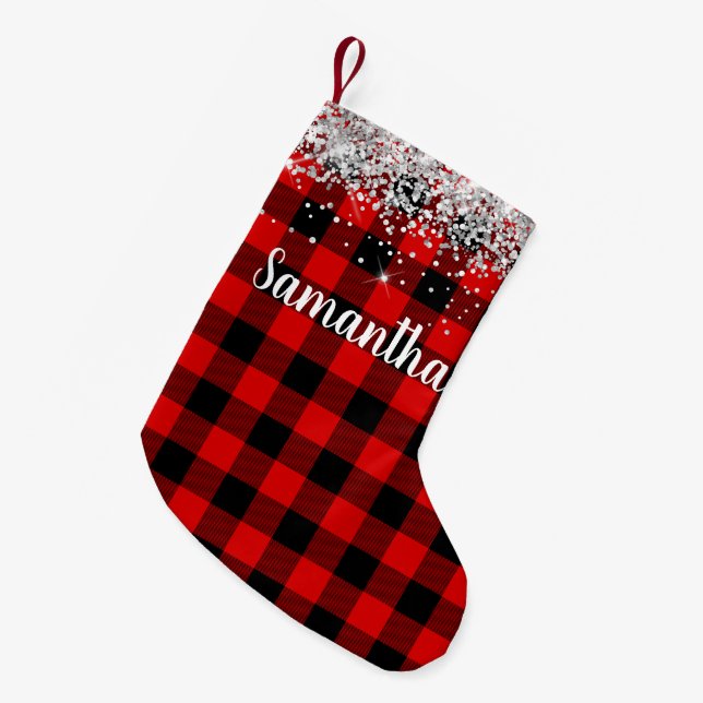 Petite Chaussette De Noël Parties scintillant d'argent Plaid de buffle rouge (Devant (Accrochage))