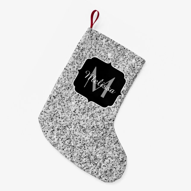 Petite Chaussette De Noël Parties scintillant gris argent scintille Monogram (Devant (Accrochage))