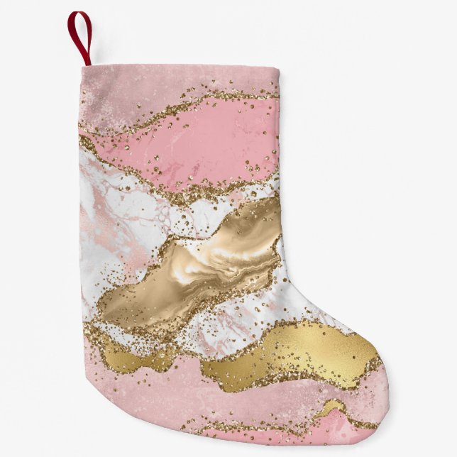 Petite Chaussette De Noël Parties scintillant or Marbre blanc rose (Devant)