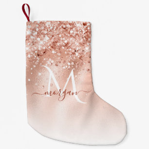 Petite Chaussette De Noël Parties scintillant Peach Rose or Monogramme