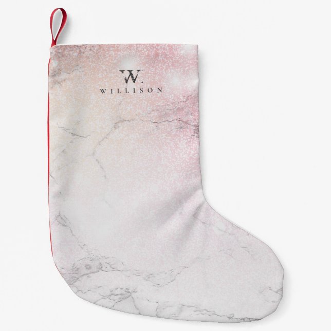 Petite Chaussette De Noël Parties scintillant rose en marbre personnalisée (Devant)