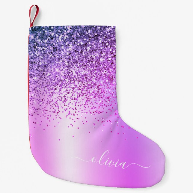 Petite Chaussette De Noël Parties scintillant violet Monogramme Nom Luxury G (Devant)