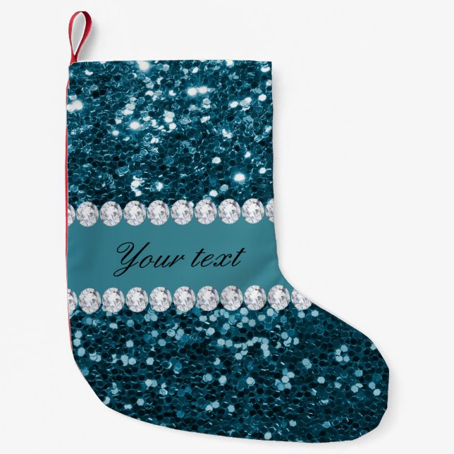 Petite Chaussette De Noël Parties scintillantes et diamants bleus turquoises (Devant)
