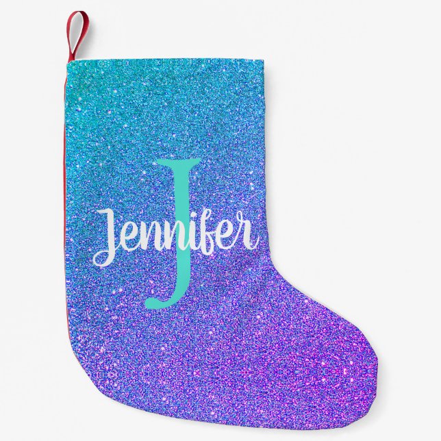 Petite Chaussette De Noël Parties scintillantes turquoises pourpres Girly de (Devant)