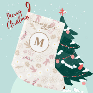 Petite Chaussette De Noël Pastel fille belle motif floral monogrammed
