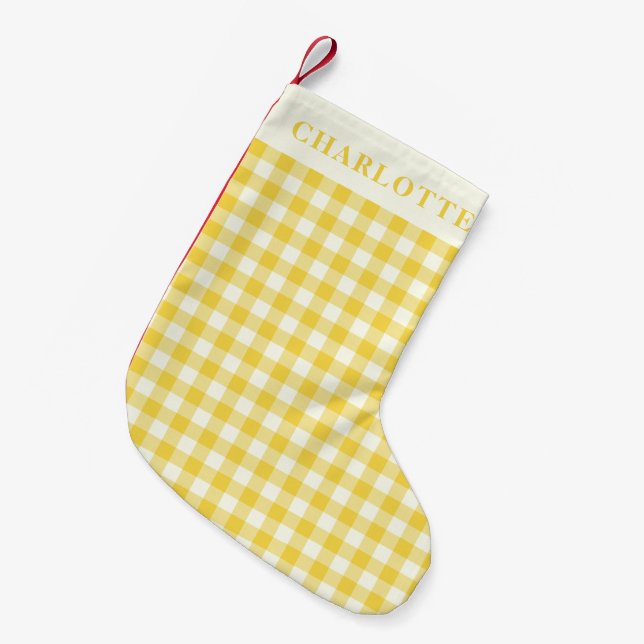 Petite Chaussette De Noël Pastel Jaune En vichy Buffalo Vérifier le nom du p (Devant (Accrochage))