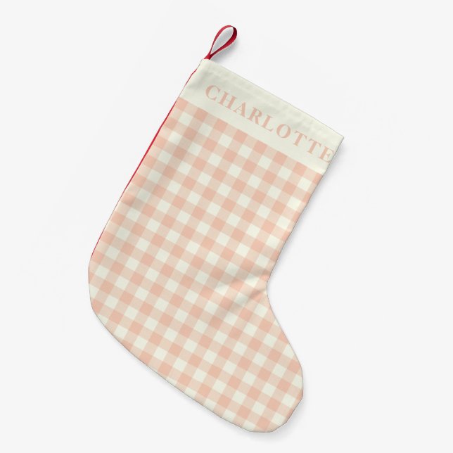 Petite Chaussette De Noël Pastel Peach En vichy Buffalo Check Nom Plaid (Devant (Accrochage))