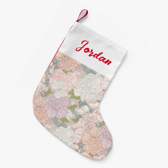 Petite Chaussette De Noël Pastel Peony & Butterfly Flower Pattern (Devant (Accrochage))