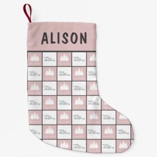 Petite Chaussette De Noël Pastel personnalisé motif rose et blanc