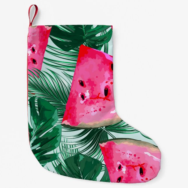 Petite Chaussette De Noël Pastèques, palmiers feuilles : pattes tropicales s (Devant)