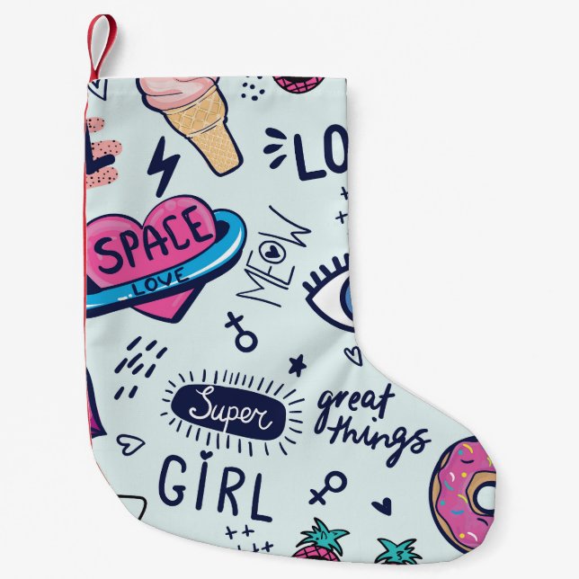 Petite Chaussette De Noël Patch de mode : Stickers Pop Art. (Devant)