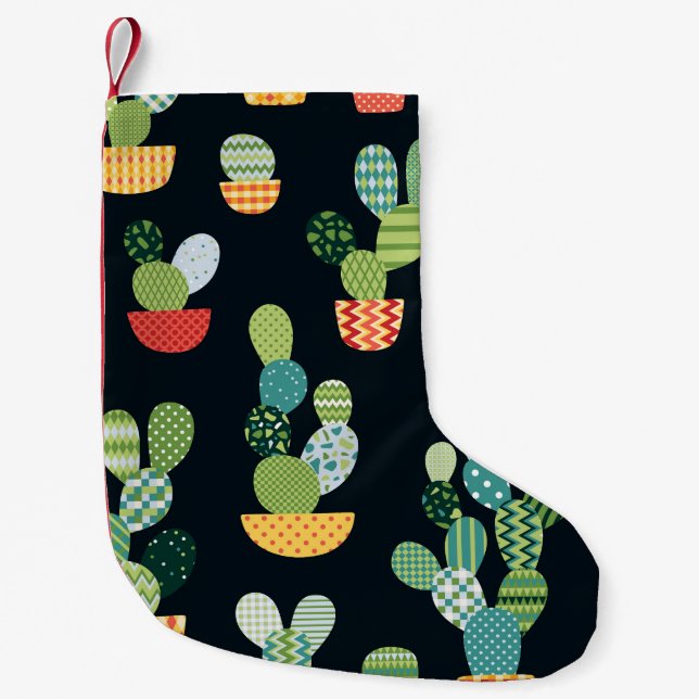 Petite Chaussette De Noël Patchwork Cactus Plantes Motif sans couture (Devant)