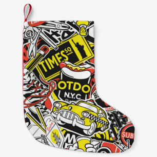Petite Chaussette De Noël Patchwork d'autocollants urbains de New York vinta