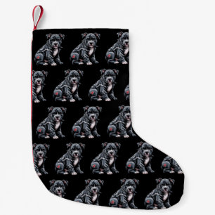 Petite Chaussette De Noël Patchwork en denim Pitbull Chien Rockeur Gothique