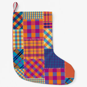 Petite Chaussette De Noël Patchwork textile : motif vintage transparent.