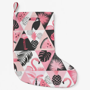 Petite Chaussette De Noël Patchwork Tropical : Flamant rose Watermelon Seaml