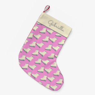 Petite Chaussette De Noël Patinage sur glace en hiver Motif rose personnalis