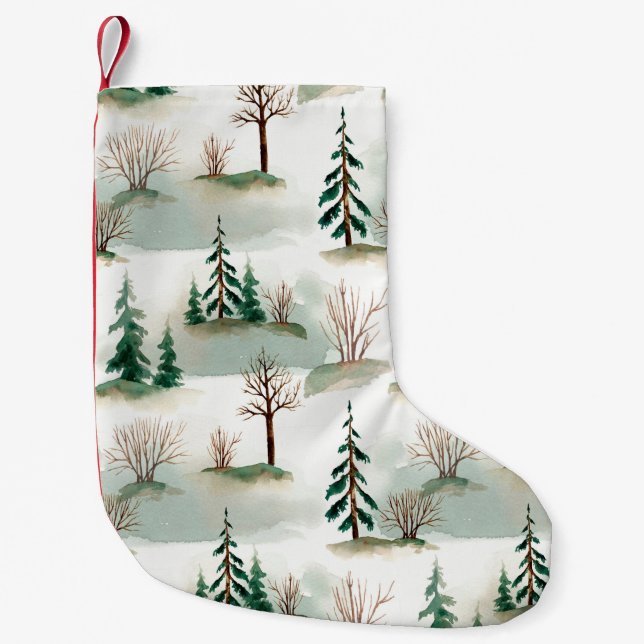 Petite Chaussette De Noël Pattern with Christmas trees, trees and bushes. Bl (Devant)