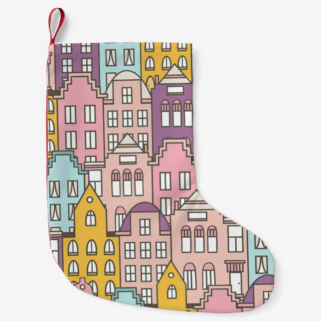 Petite Chaussette De Noël Pays-Bas maisons ensemble main dessiné sans coutur (Devant)