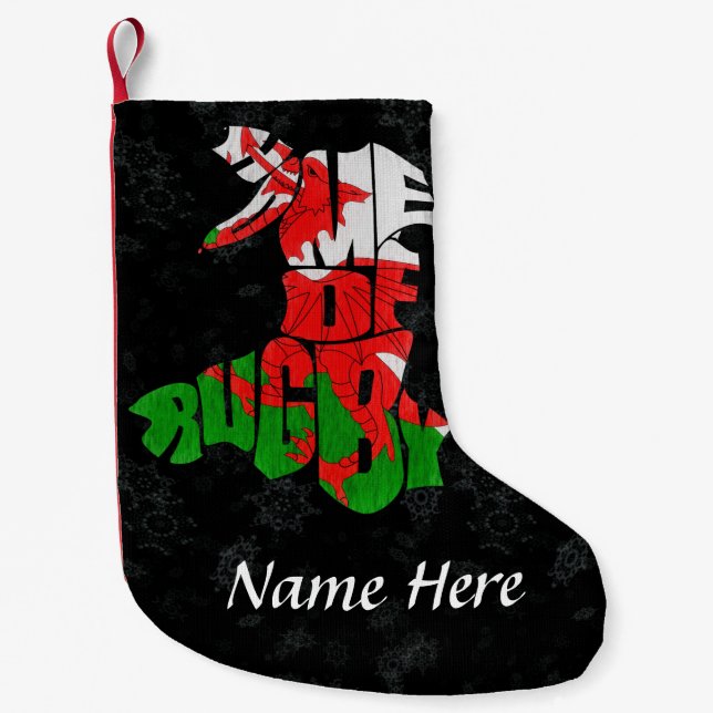 Petite Chaussette De Noël Pays de Galles Accueil de Rugby Noël Stocking (Devant)