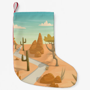 Petite Chaussette De Noël Paysage de la route du désert : Cartoon Vintage.
