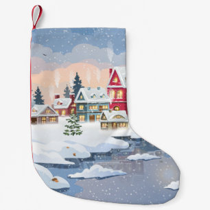 Petite Chaussette De Noël Paysage de Noël d'hiver avec maison enneigée