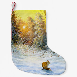Petite Chaussette De Noël Paysage hivernal avec renard en déclin