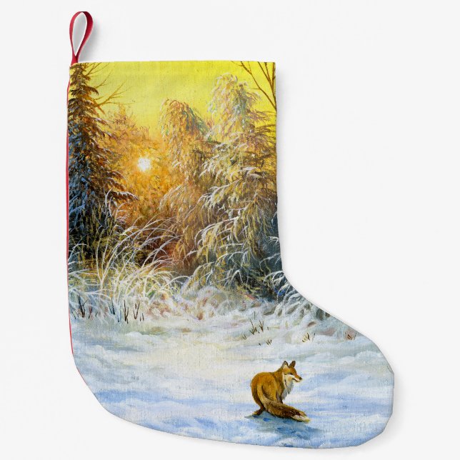 Petite Chaussette De Noël Paysage hivernal avec renard en déclin (Devant)