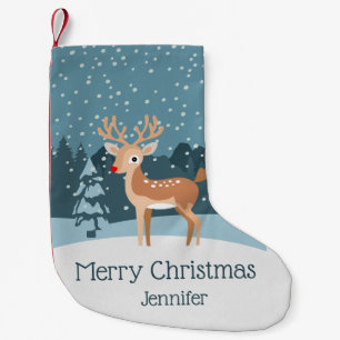 Petite Chaussette De Noël Paysage hivernal rêvé avec un cerf mignon