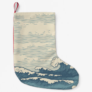 Petite Chaussette De Noël Paysage maritime vintage dessiné à la main dans un