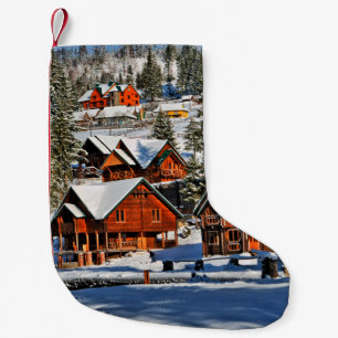Petite Chaussette De Noël Paysage, ski, neige, hiver, actif, air, froid,