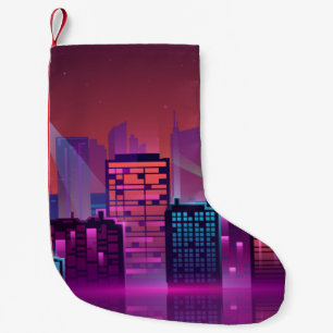 Petite Chaussette De Noël Paysage urbain coloré et lumineux. illustration