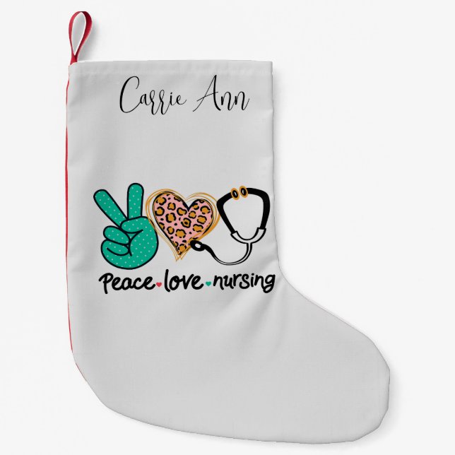 Petite Chaussette De Noël Peace Love Nursing Personnalisé (Devant)